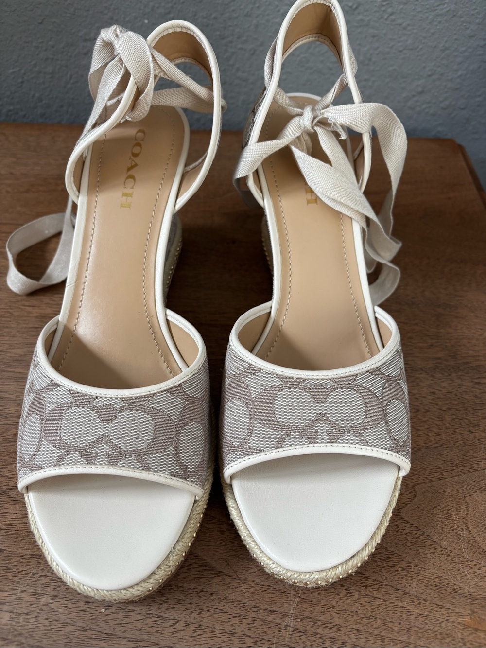 Coach Women's Page Signature Ankle-Tie Wedge Sandals 11 - Picture 3 of 12